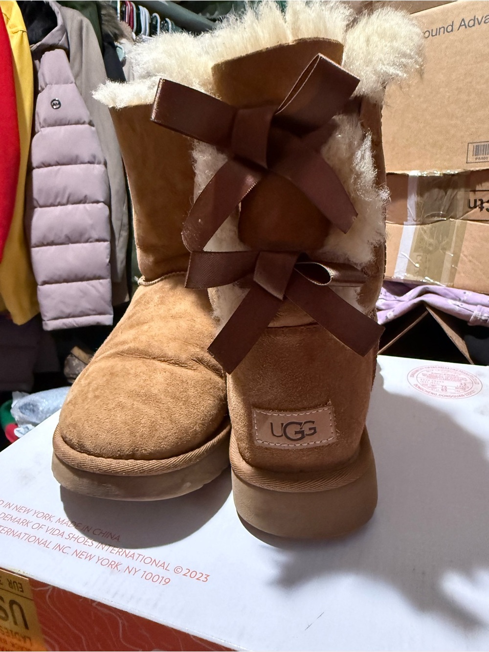 UGG Chestnut Suede Shearling Bow Back Boots